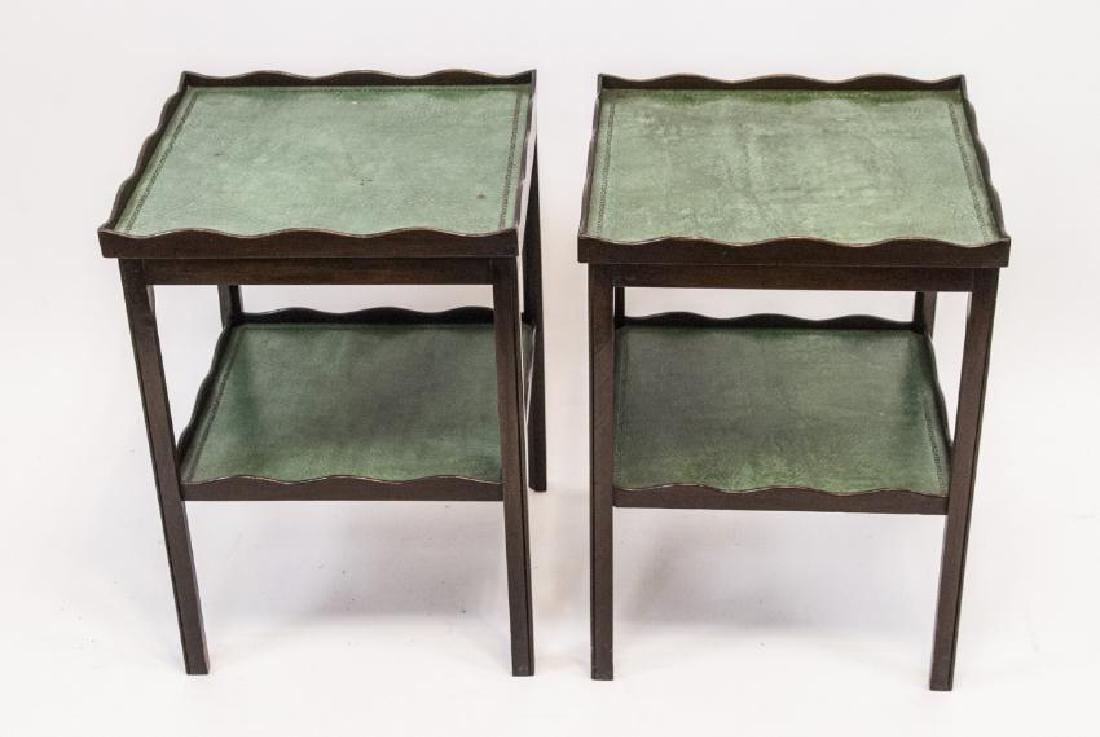 Pair Mid C Leather Embossed & Mahogany End Tables (1 of 3)