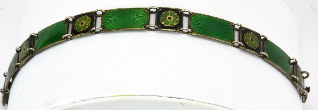 David Andersen Norwegian Sterling & Enamel: David Andersen Norwegian Sterling & Enamel Bracelet. Panel bracelet with guilloche enamel, hallmarked on back. Measures 7.5 inches in length.