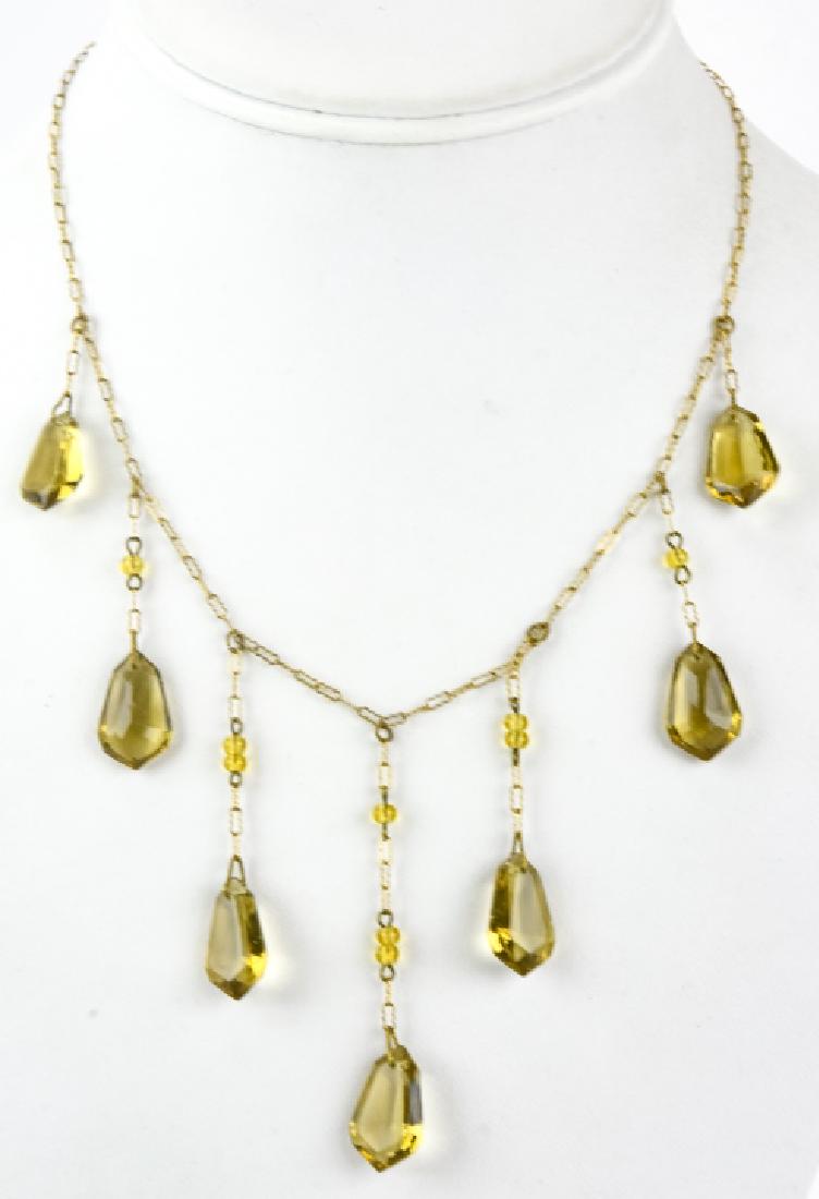 Antique Art Deco Crystal Fringe Flapper Necklace: Antique Art Deco Crystal Fringe Flapper Necklace. Measures 15 inches in length.