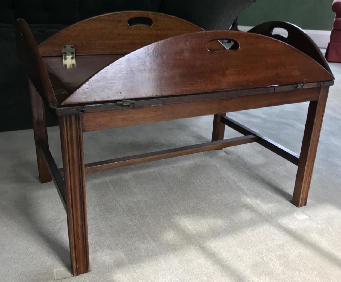 Antique English George III Style Coffee Table: Antique English George III Style Coffee Table. Tray top form campaign style table. Property of a Greenwich, Connecticut estate.