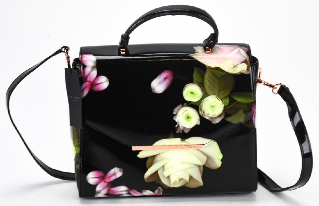 Ted Baker Floral Motif Leather Handbag / Purse: Ted Baker Floral Motif Leather Handbag / Purse. Floral motif leather handbag / purse by Ted Baker. New with original tags. Originally retails for $209. Measures approximately 9 inches x 10.5 inches x 