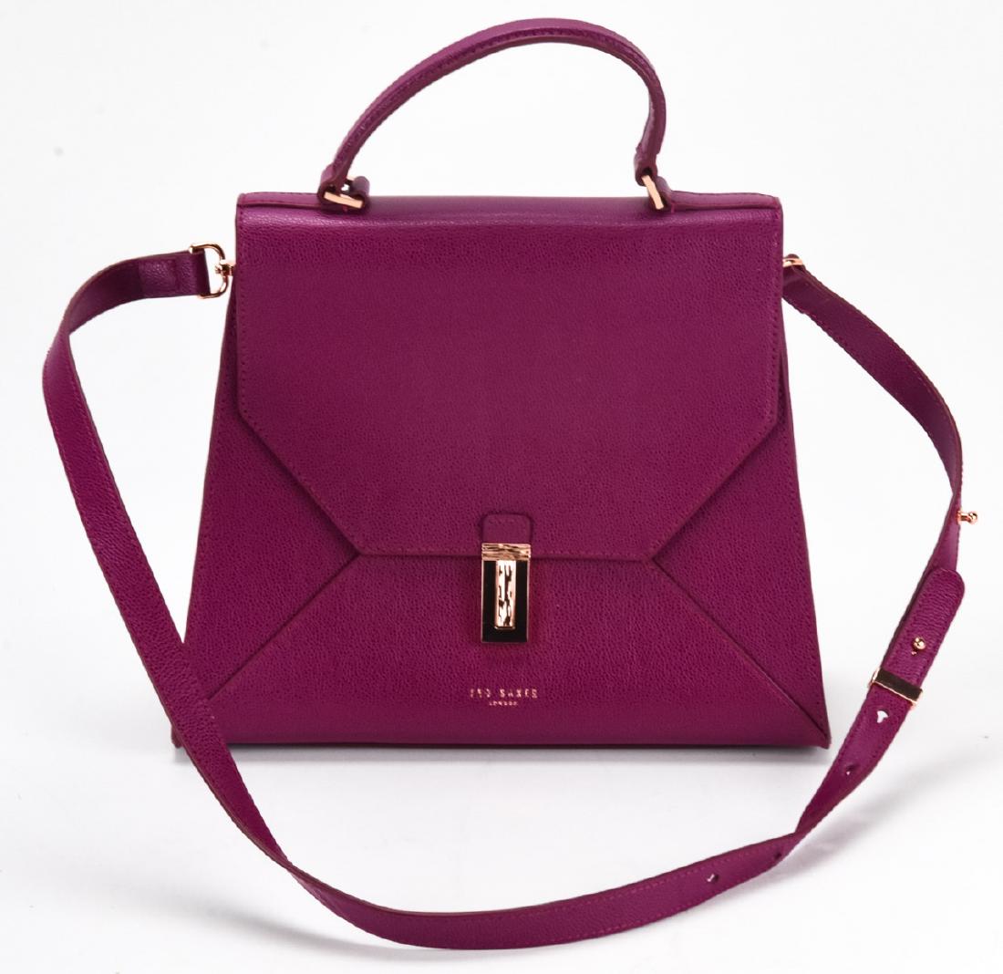 Ted Baker Caviar Leather Top Handle Handbag: Ted Baker Caviar Leather Top Handle Handbag / Purse. Purple leather handbag by Ted Baker. New with original tags. Measures approximately 10 inches x 12 inches x 4 inches without straps. Property of an