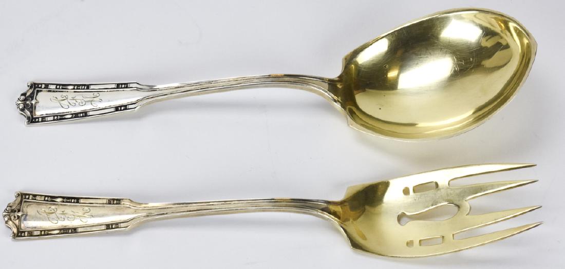 Pair Vintage Sterling Monogrammed Serving Utensils: Pair Vintage Sterling Monogrammed Serving Utensils. Large scale serving spoon and fork. Both are hallmarked. Spoon measures 9 inches x 2.5 inches