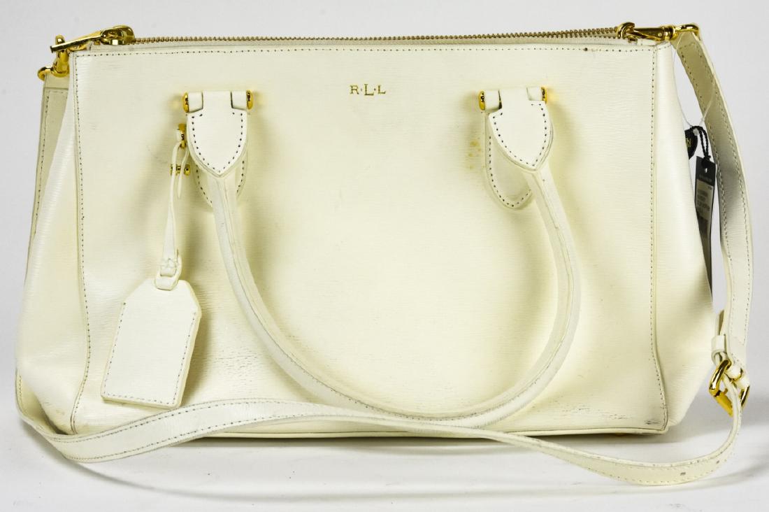 Lauren Ralph Lauren Newbury Leather White Purse: Lauren Ralph Lauren Newbury Leather White Purse. White leather purse in the style Newbury by Lauren Ralph Lauren. With original tags. Retails for $268. 8.5 inches x 12 inches x 6 inches without straps