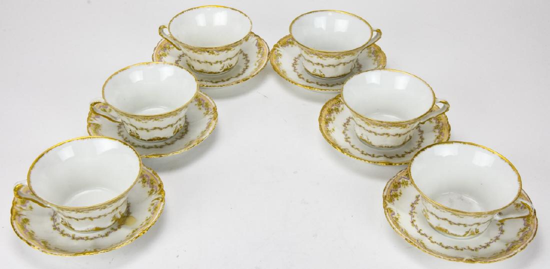 Theodore Haviland Limoges Porcelain Tea Service 6: Theodore Haviland Limoges Porcelain Tea Service for 6. Porcelain tea ser vice with a floral and gilt motif by Theodore Haviland Limoges for Higgins & Seiter New York. Marked on bottom. Includes six te