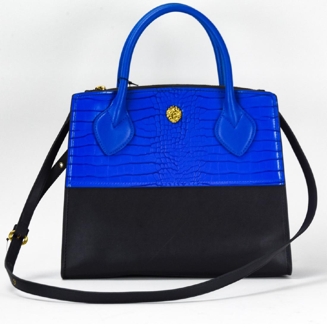 Anne Klein Maya Zip Satchel Handbag / Purse: Anne Klein Maya Zip Satchel Handbag / Purse. Blue leather satchel purse with brass toned hardware by Anne Klein. New with original tags. Originally retails for $95. Measures approximately 10 inches x