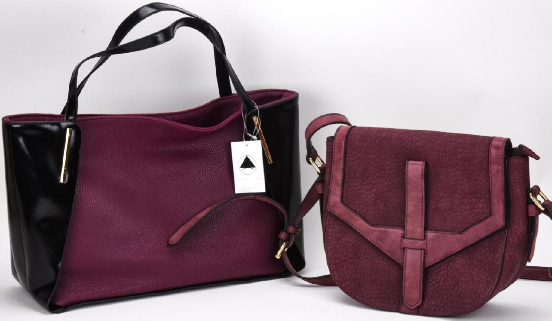 2 New With Tags Plum Purple Handbags / Purses: 2 New With Tags Plum Purple Handbags / Purses. Includes one crossbody bag by Urban Expressions and one tote bag by Poverty Flats. Larger measures approximately 9.5 inches x 16 inches x 6 inches. Prope