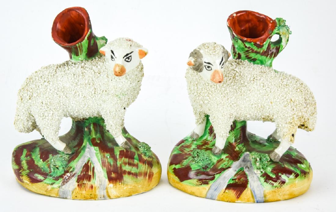 Pair of Antique English Staffordshire Sheep Vases (1 of 10)