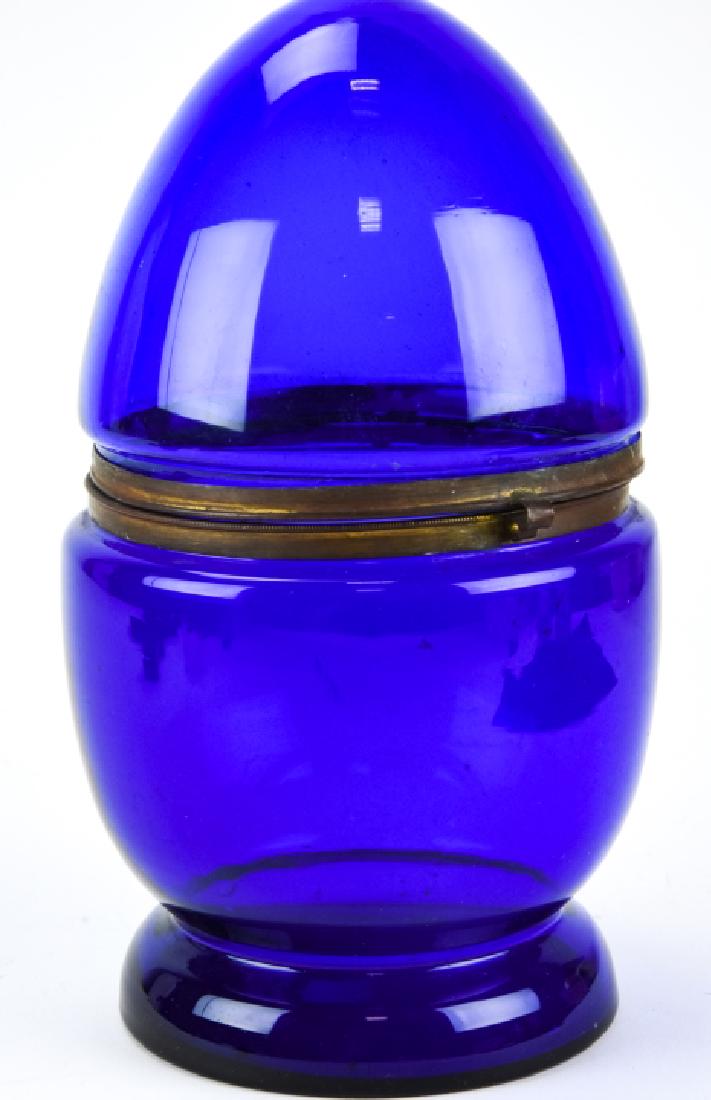 Antique Cobalt Blue Art Glass Egg Form Table Box (1 of 7)