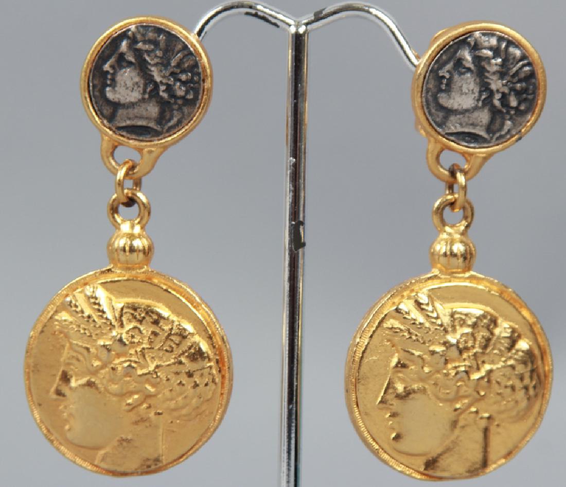 Pair Vintage Large Two Tone Faux Coin Earrings (1 of 3)