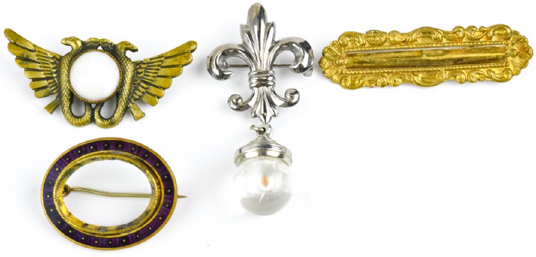 4 Antique Brooch Pins - Egyptian Revival & Enamel (1 of 9)