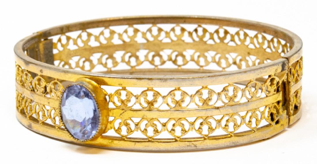 Antique Gold Filled Filigree Bangle w Crystal (1 of 8)