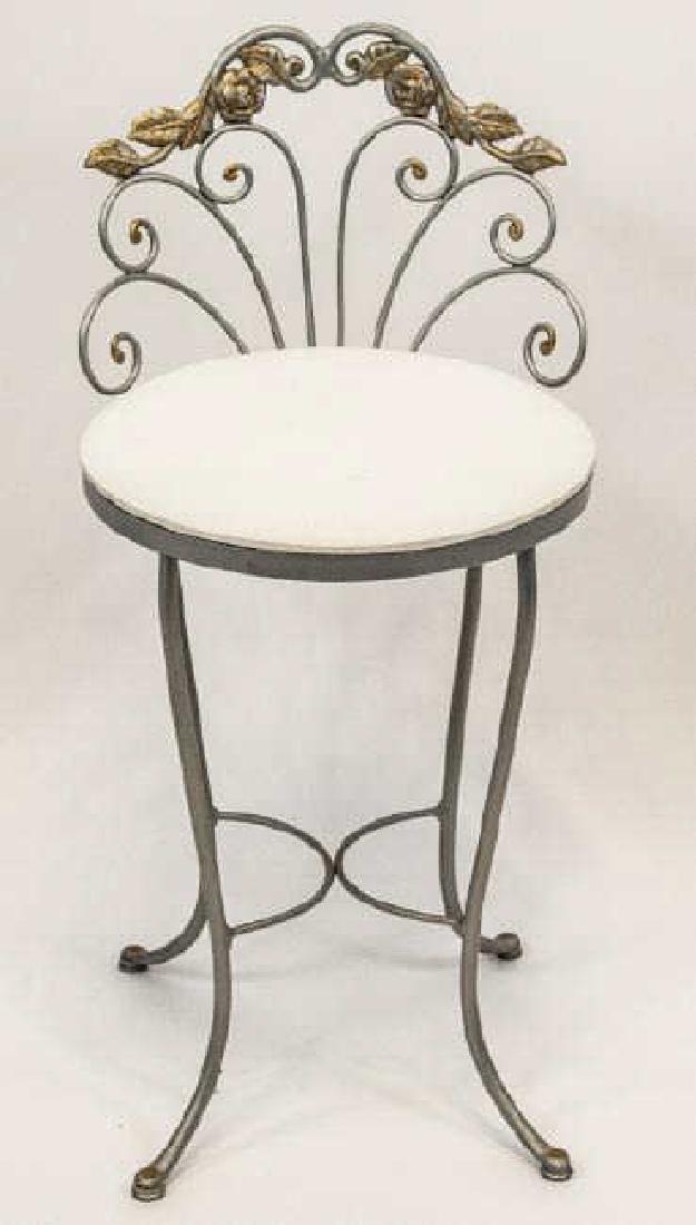 Mid-Century Iron Scrolled Floral Vanity Stool (1 of 3)