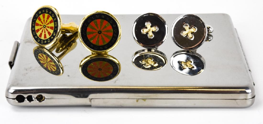 Two Pairs of Cuff Links & Versace Card Case: Two Pairs of Cuff Links & Versace Card Case. Card case measures 4.25 x 3.25 inches.