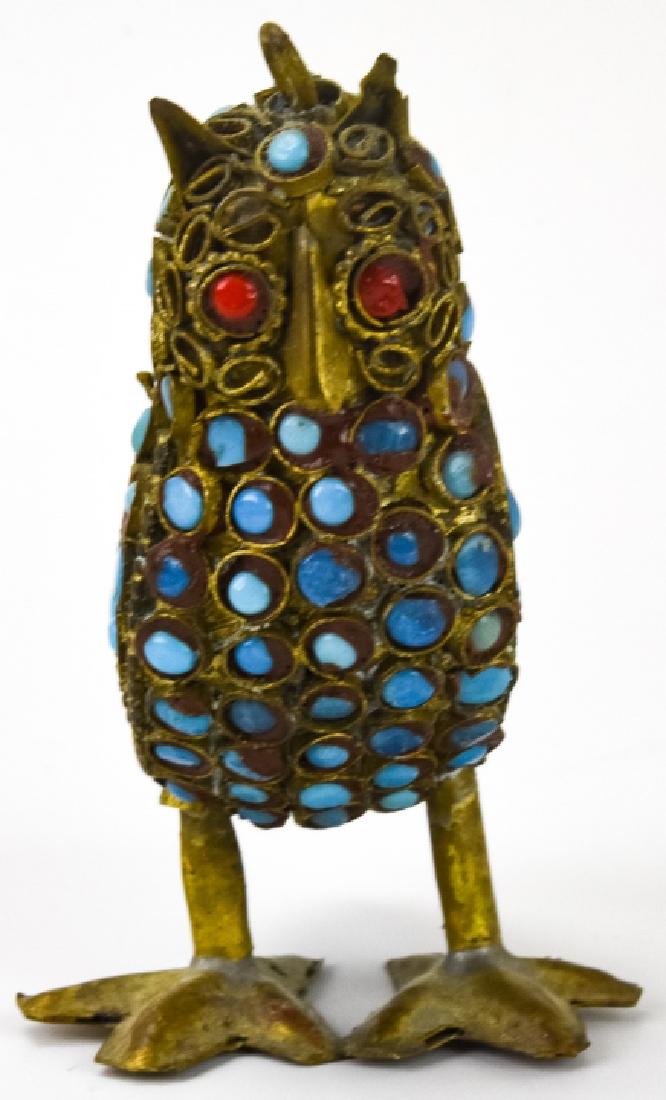 Middle Eastern Faux Coral & Turquoise Owl Pendant: Middle Eastern Faux Coral & Turquoise Owl Pendant. Large scale necklace pendant, measures 2.75 inches in length.