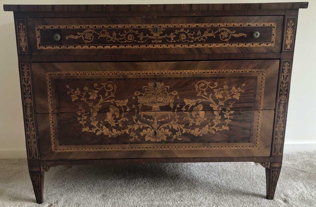 Attributed to Giuseppe Maggiolini Marquetry Chest: Attributed to Giuseppe Maggiolini Marquetry Chest. Antique Italian chest of drawers attributed to neoclassical cabinet maker Giuseppe Maggiolini. Features extensive inlaid marquetry work, in Neoclassi