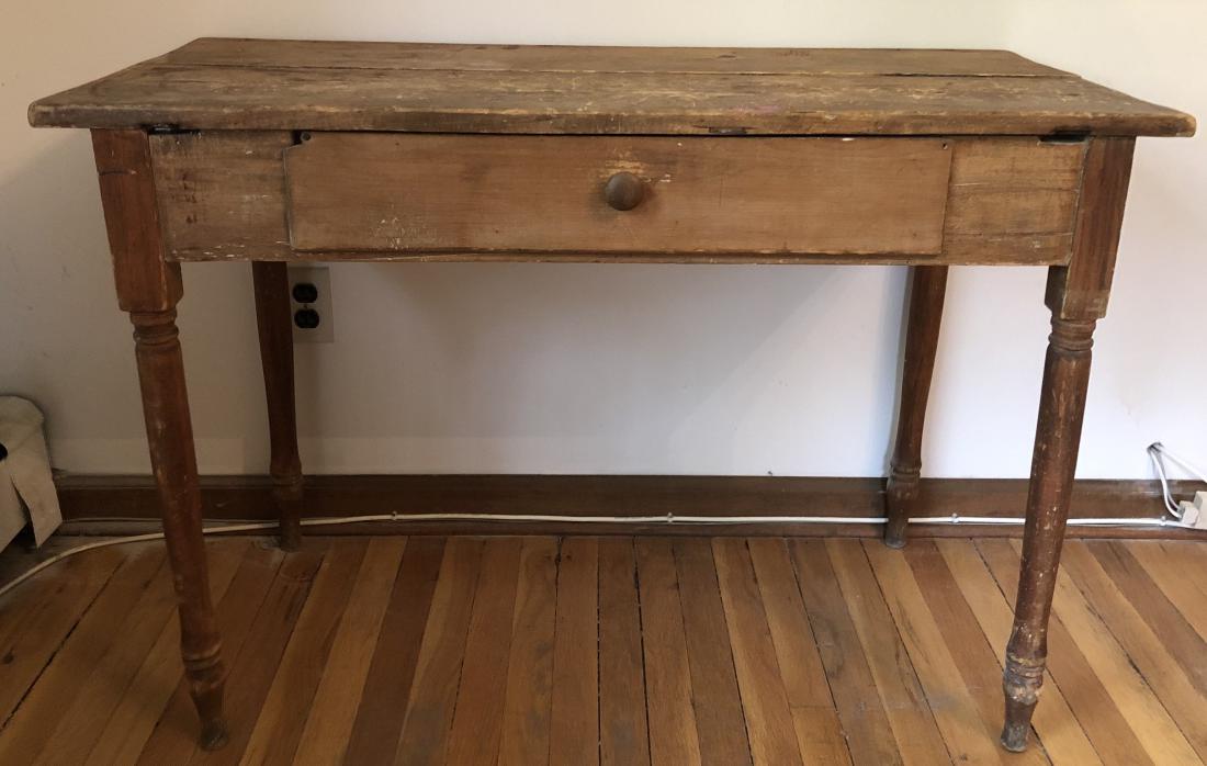 Primitive Country Pine Desk: Primitive Country Pine Desk. Pine desk with one drawer. 29 inches x 42 inches x 20 inches