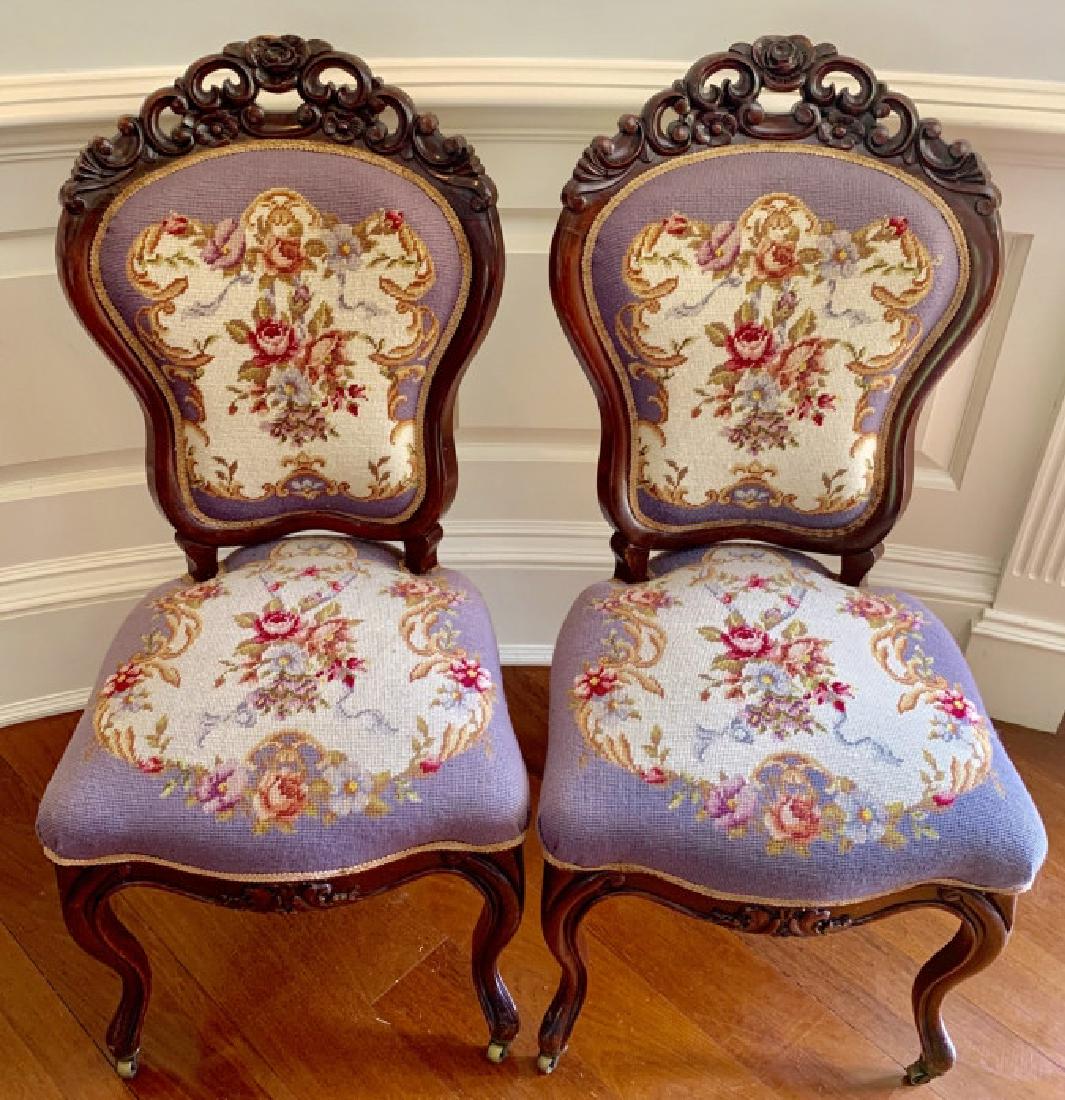 2 Queen Anne Needlepoint Upholstered Side Chairs (1 of 4)