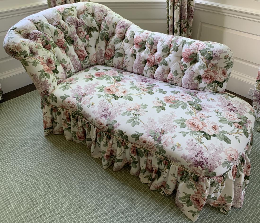 Antique Chaise Lounge W Custom Floral Upholstery (1 of 8)