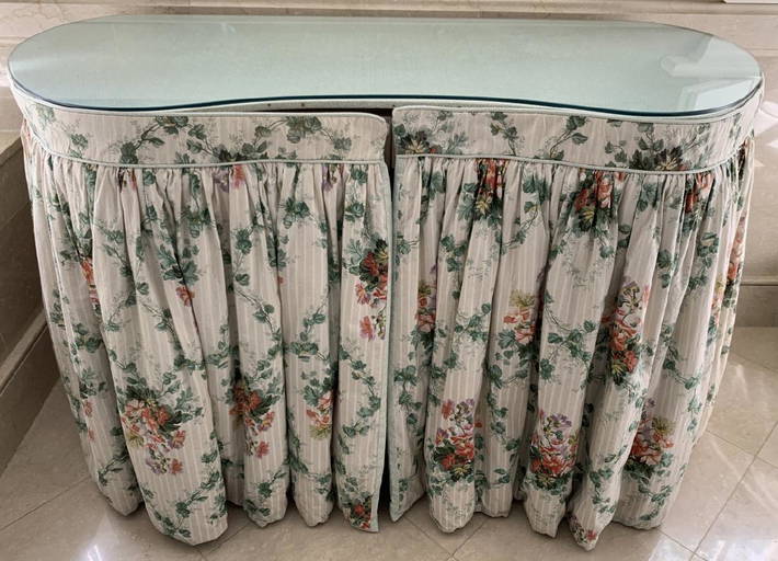 Kidney Shaped Dressing Table W Custom Tablecloth