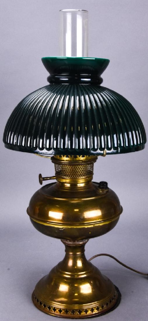 Brass Converted Student Oil Lamp Green Shade (1 of 6)