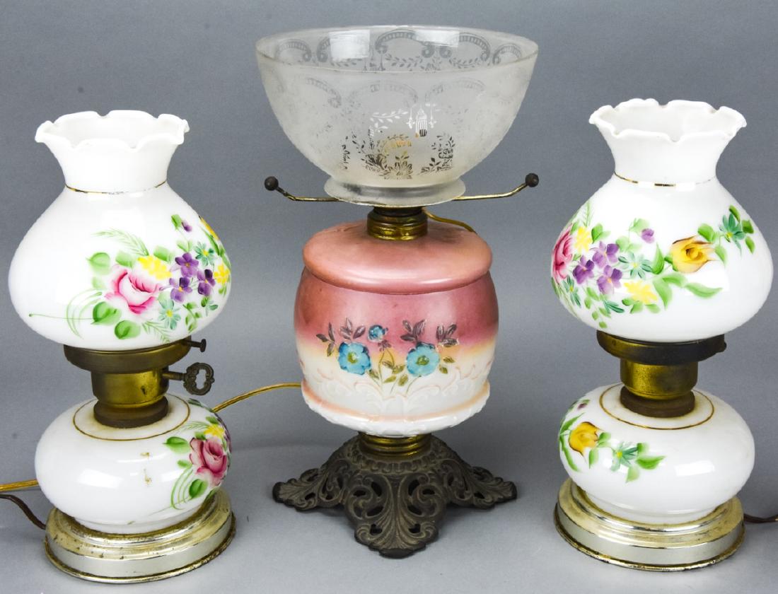 3 Vintage Milk Glass Converted Oil Lamps (1 of 10)