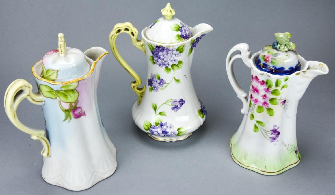 3 Hand Painted Porcelain Hot Chocolate Pots (1 of 9)