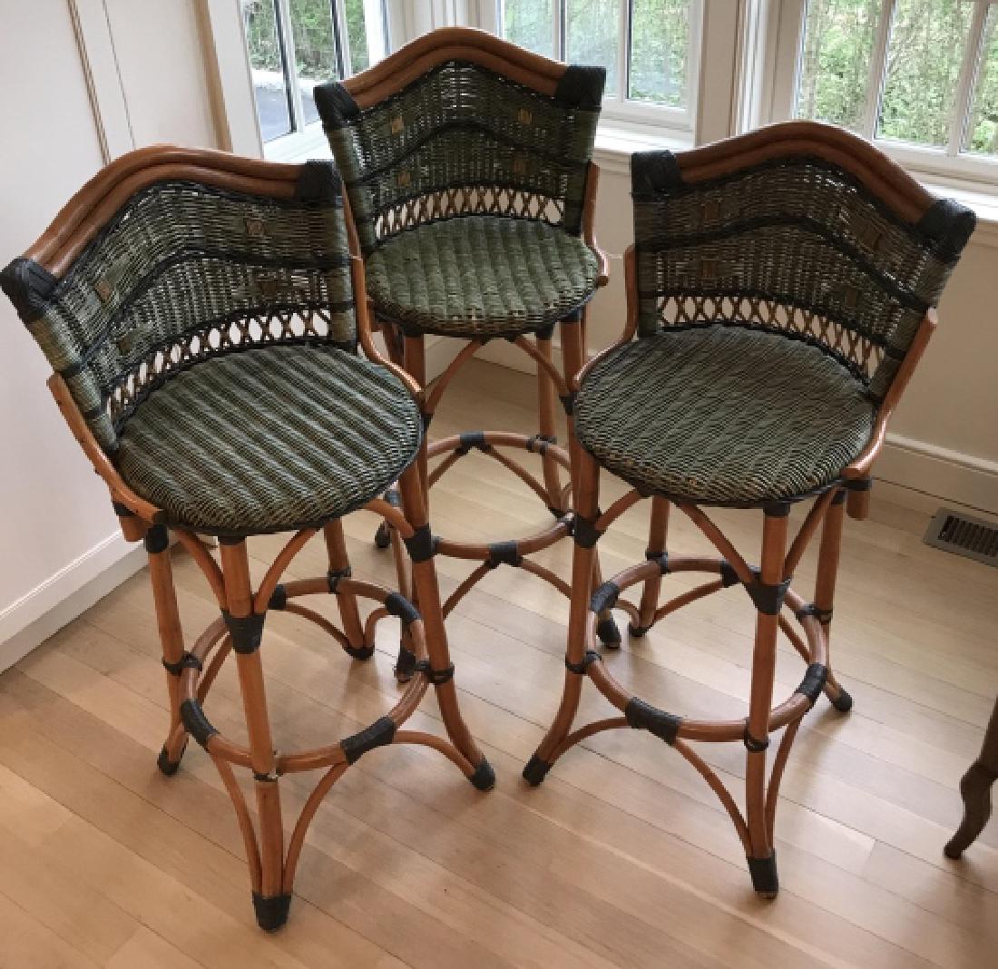 Three Plasticized Wicker Bar or Counter Stools (1 of 3)