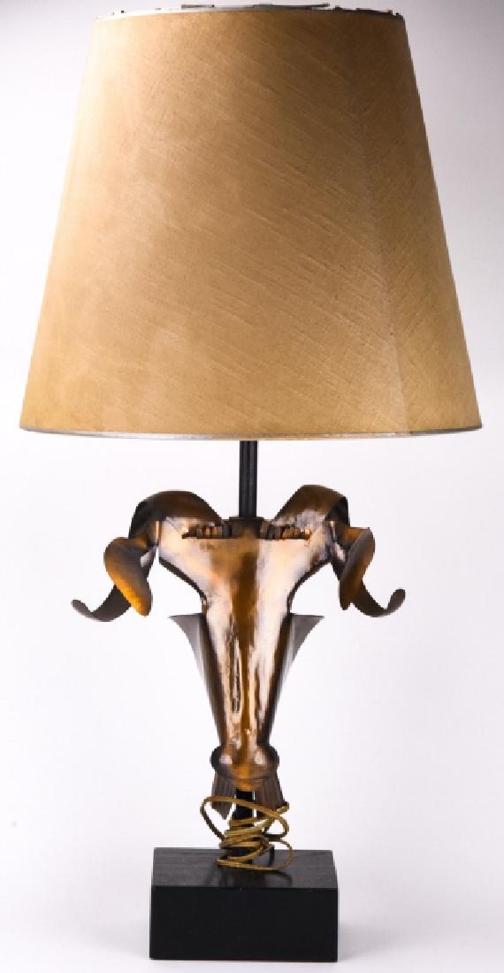 Western Style Sculptural Metal Bulls Head Lamp. (1 of 8)