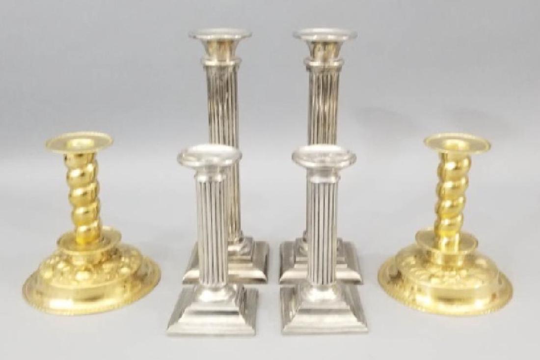 Group of Assorted Pewter & Brass Candlesticks (1 of 3)