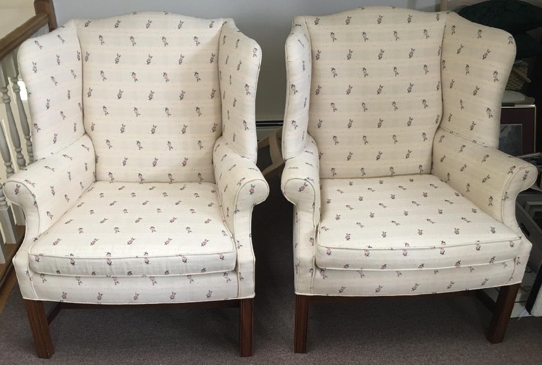 Pair Upholstered Wing Back Arm Chairs (1 of 4)