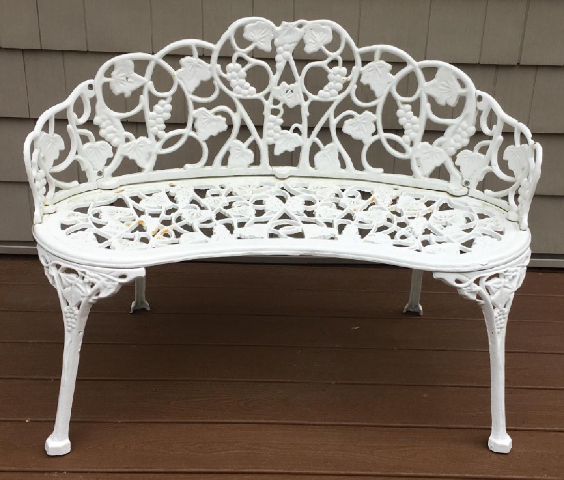 Woodard Style White Wrought Iron Garden Bench (1 of 4)