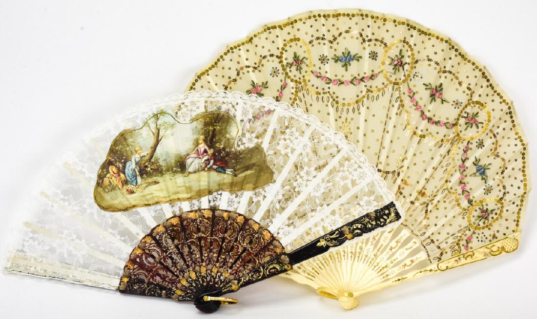 Vintage Folding Hand Fans Embroidery and Sequins (1 of 8)