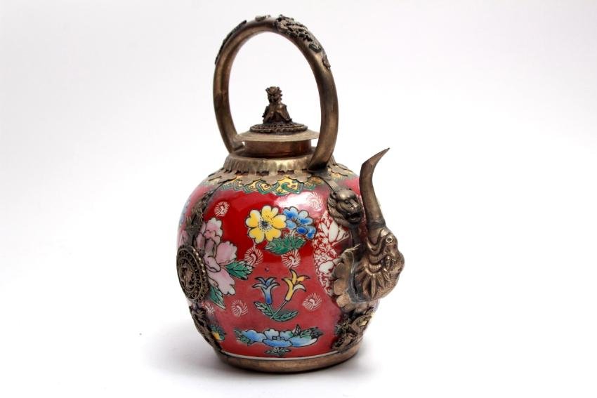 Chinese Cloisonne Tea Pot & Vase (1 of 6)