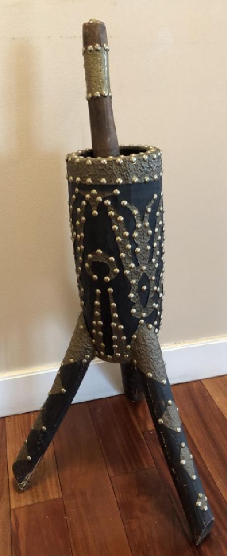 Primitive Large Pestle and Mortar Wood, Nail Heads (1 of 2)