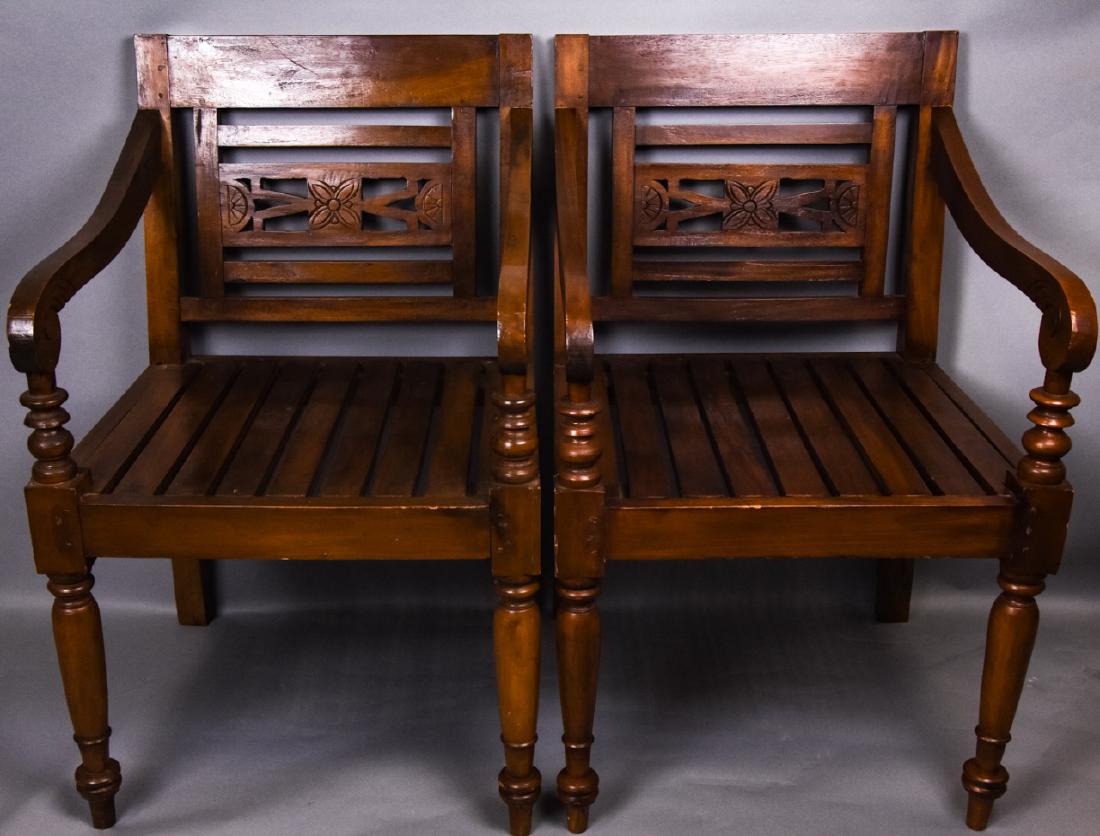 Pair Arts & Crafts Style Carved Wood Arm Chairs (1 of 7)