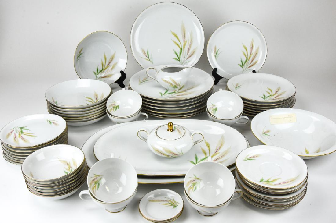 Bavarian Porcelain Dinner Service for 8: Bavarian Porcelain Dinner Service for 8. Treasure Chest Bavarian porcelain china dinner service for 8, featuring a wheat sheath motif. Includes 8 dinner plates, 8 tea cups, one creamer, one covered su