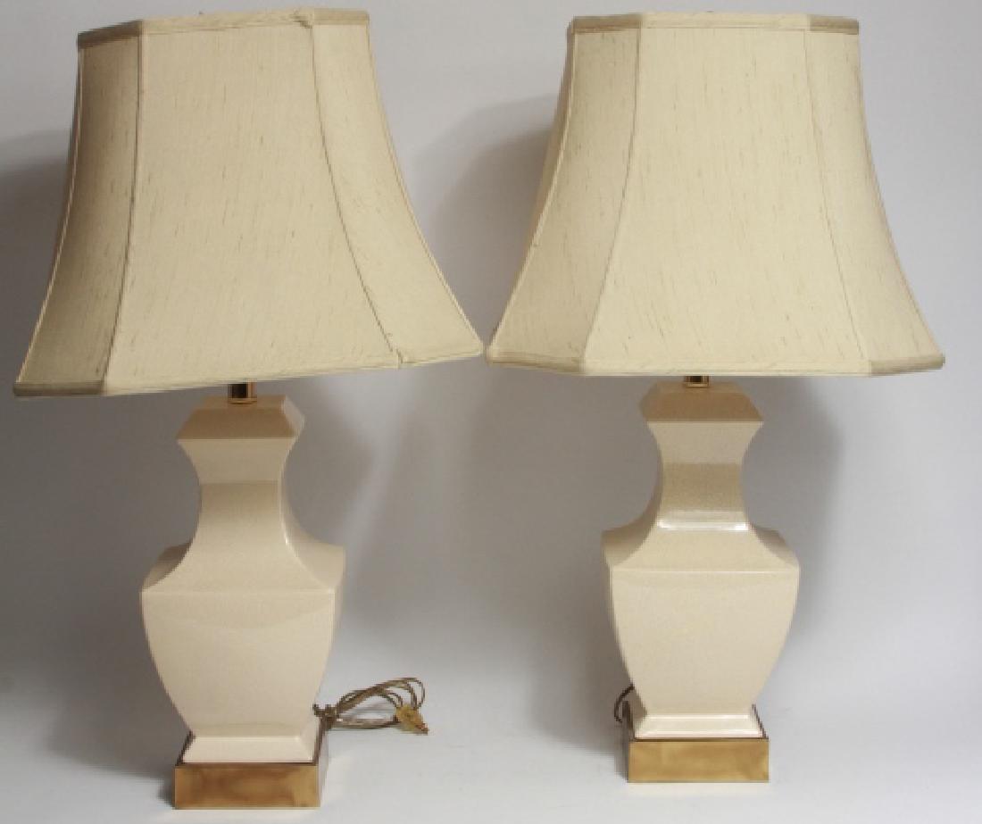 Crackleware Urn Brass Base Lamps w Silk Shades (1 of 8)