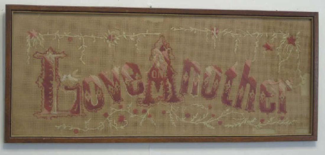 Antique Victorian 19th C Love Another Needlepoint (1 of 2)