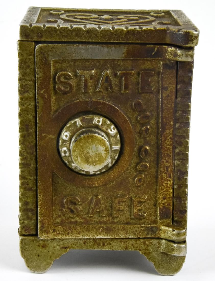 Antique 19th C Cast Iron Safe Form Toy Piggy Bank (1 of 6)