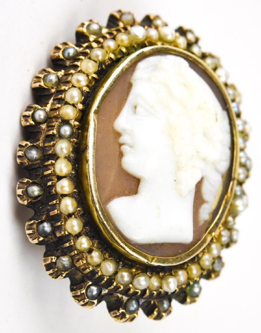 Antique 19th C 10kt Gold Seed Pearl & Cameo Brooch (1 of 5)