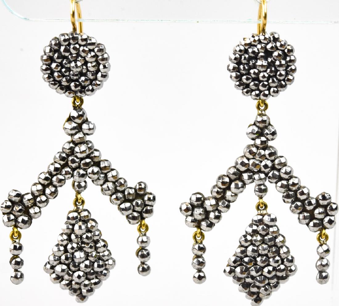 Pair of Antique 19th C Cut Steel Earrings w 14kt (1 of 8)
