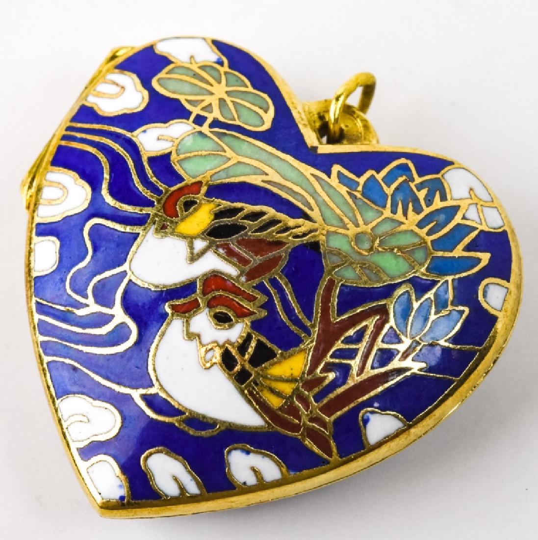 Asian Cloisonne Enamel Heart Locket Pendant: Asian Cloisonne Enamel Heart Locket Pendant. Measures 1.5 inches in length.