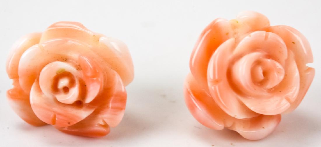 Estate 14kt Gold Carved Coral Rose Earrings (1 of 6)