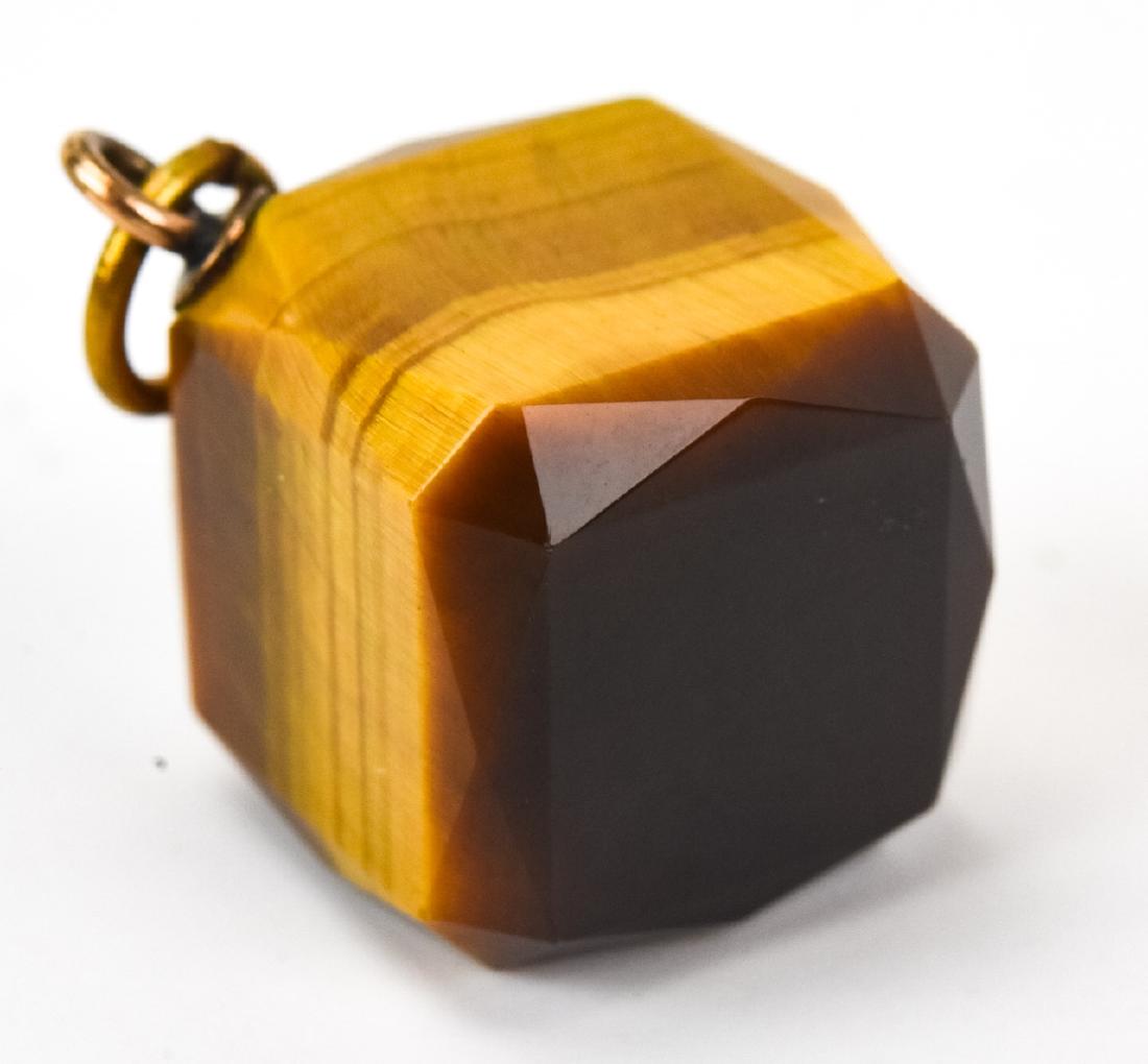 Antique 19th C Faceted Tiger's Eye Fob or Pendant (1 of 5)
