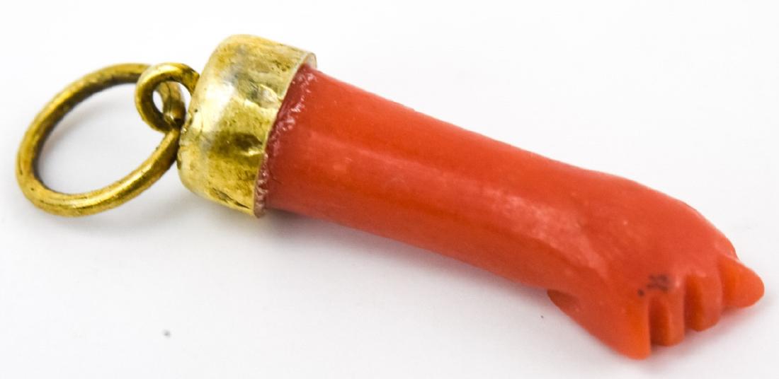 Antique Hand Carved Coral Figa Pendant or Charm (1 of 6)