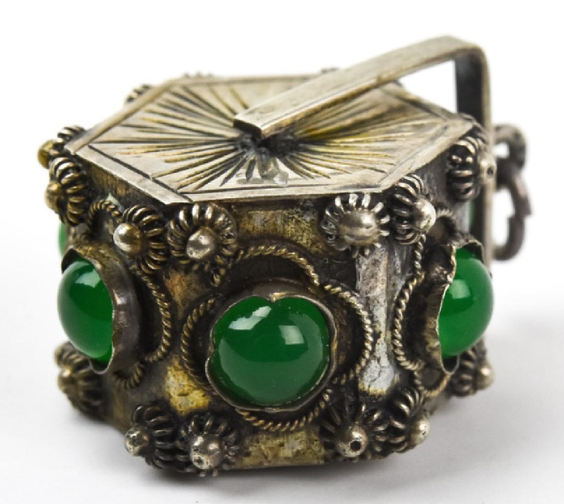 Antique 800 Silver Spinner Fob Charm w Cabochons: Antique 800 Silver Spinner Fob Charm w Cabochons. Measures 1.25 inches in length w bail.