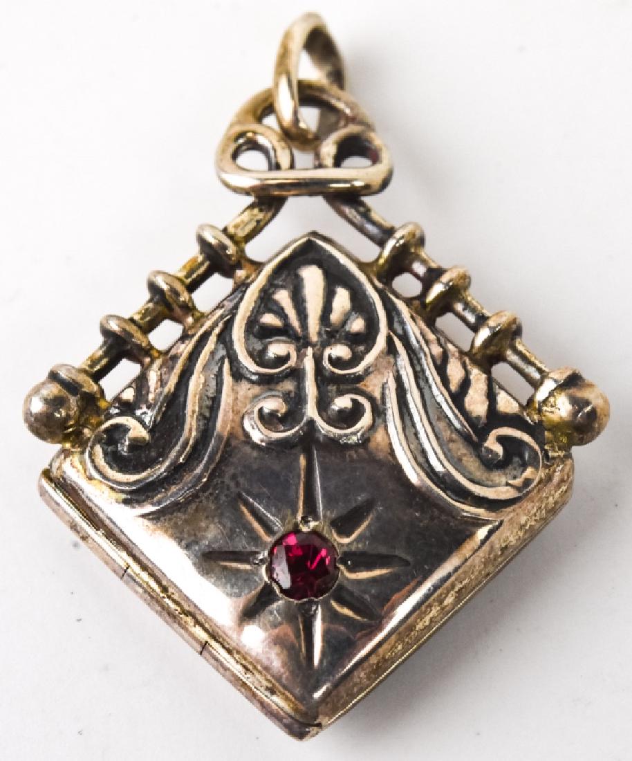 Estate Sterling Silver & Garnet Locket Pendant (1 of 8)
