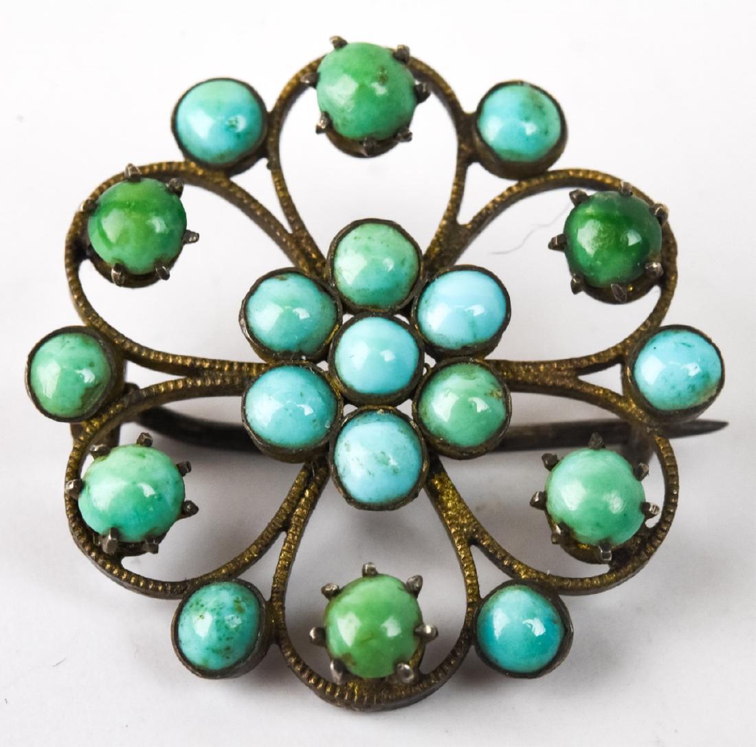 Antique Silver Cabochon Turquoise Brooch (1 of 4)