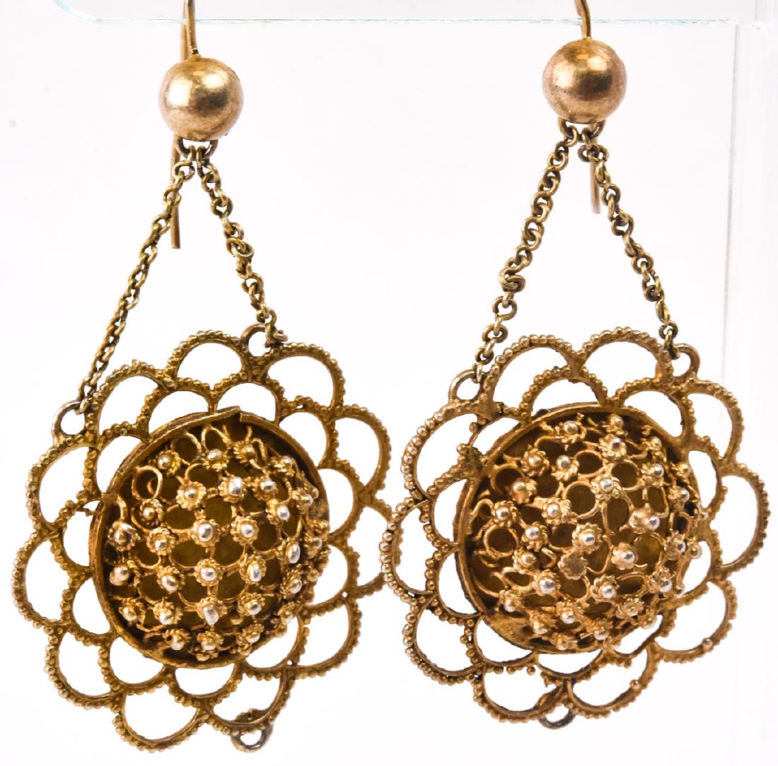 Pair of Antique Gilt Byzantine Revival Earrings: Pair of Antique Gilt Byzantine Revival Earrings. Each measures 2.5 inches in length.